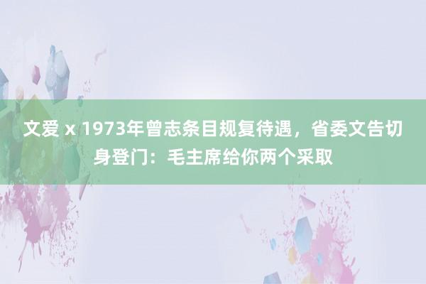 文爱 x 1973年曾志条目规复待遇，省委文告切身登门：毛主席给你两个采取