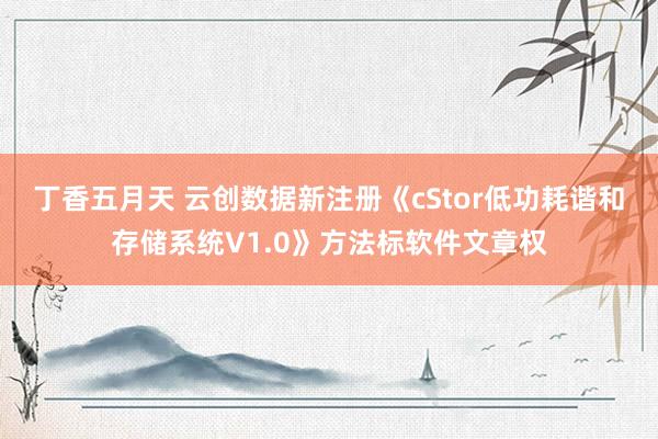 丁香五月天 云创数据新注册《cStor低功耗谐和存储系统V1.0》方法标软件文章权