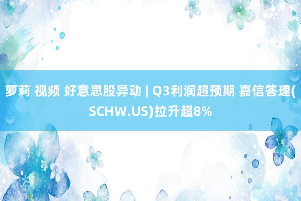 萝莉 视频 好意思股异动 | Q3利润超预期 嘉信答理(SCHW.US)拉升超8%