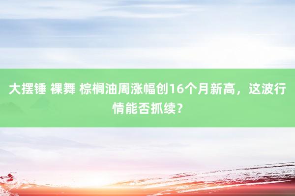 大摆锤 裸舞 棕榈油周涨幅创16个月新高，这波行情能否抓续？